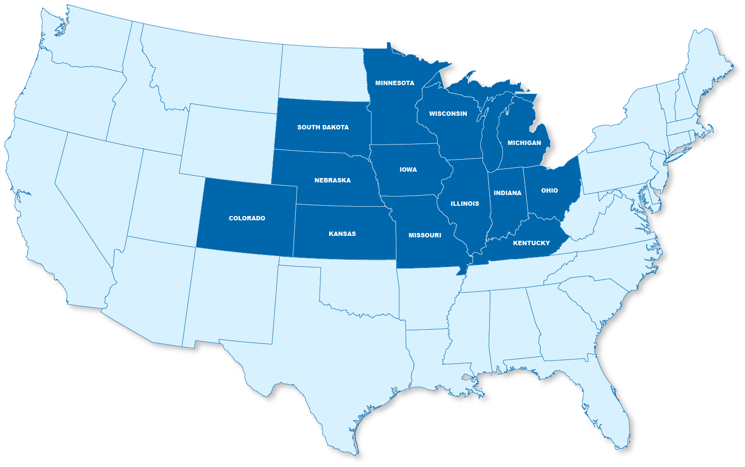 map showing the 15 states in which Wick has builders